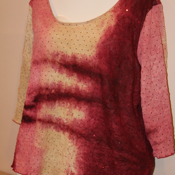 Only Nine Woman Sequin Shirt Cream & Rose Lined 3X - Picture 8 of 8